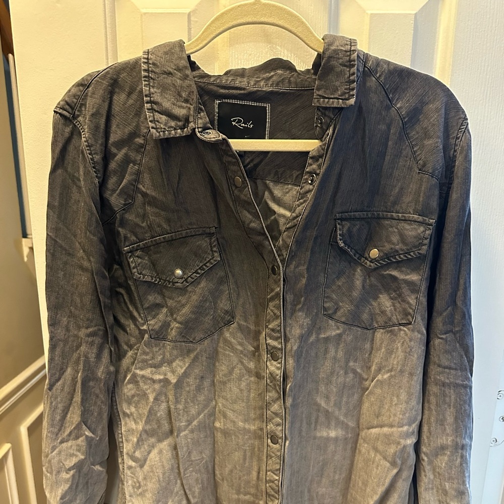 Rails black denim classic button down